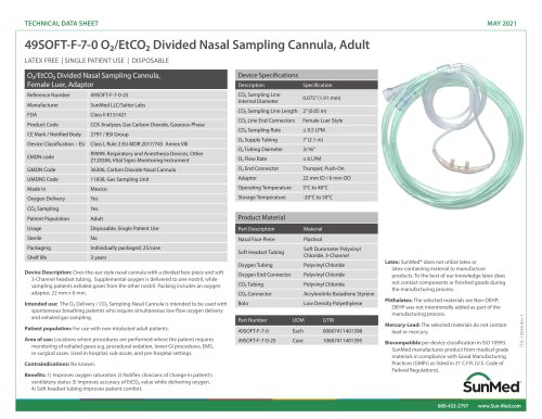 49SOFT-F-7-0 O₂/EtCO₂ Divided Nasal Sampling Cannula, Adult