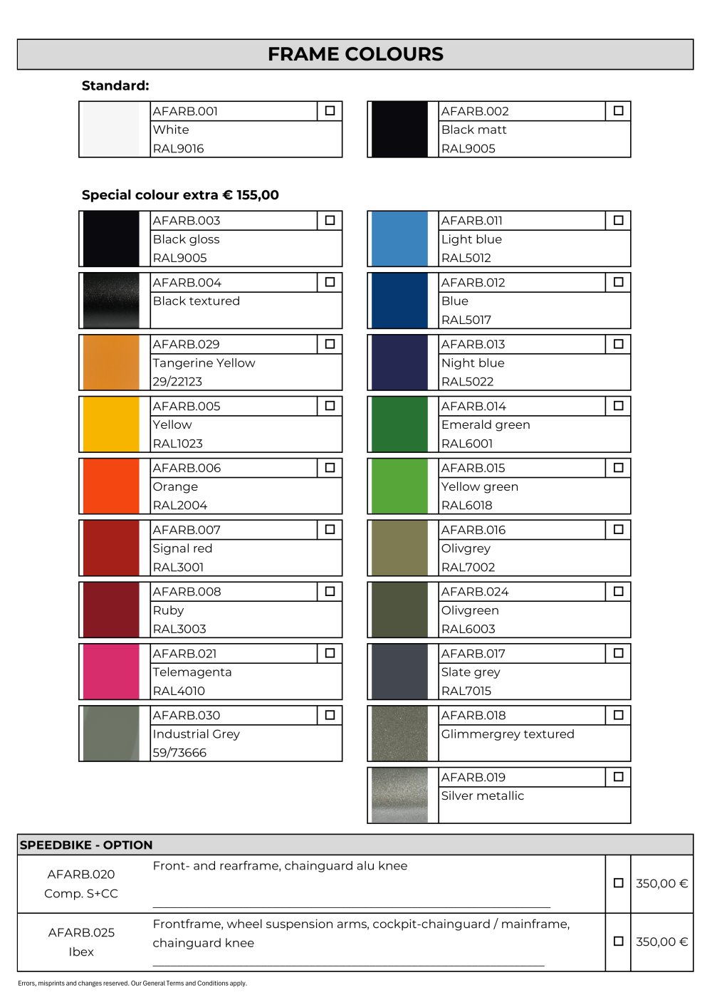 FRAME COLOURS - Alois Praschberger, Rolltechnik & Sport GmbH