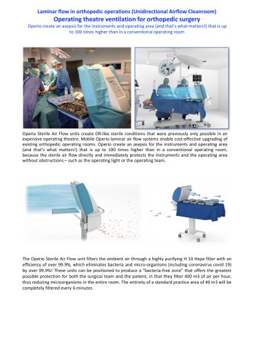 Operating theatre ventilation for orthopedic surgery