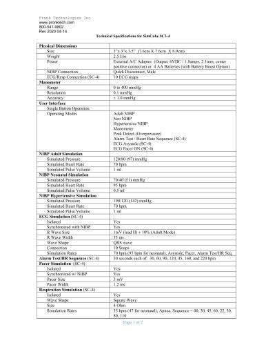 SC-4 SimCube NIBP Simulator Specifications