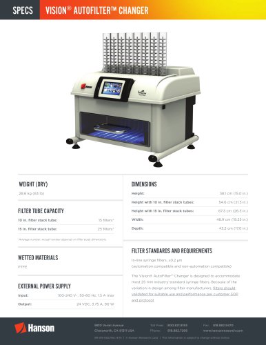 Dissolution Specification - Vision AutoFilter Changer