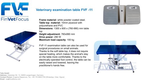 Veterinary examination table FVF -11 -Finvetfocus