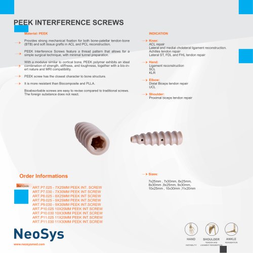 PEEK INTERFERENCE SCREWS
