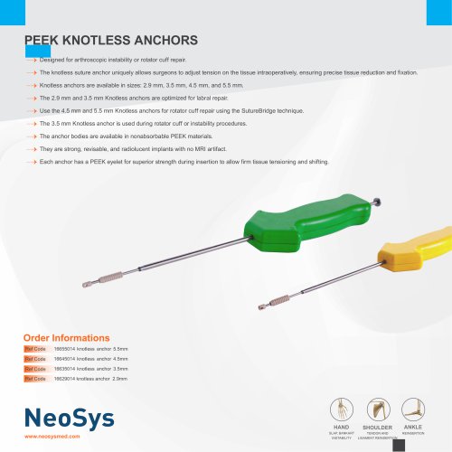 PEEK KNOTLESS ANCHORS