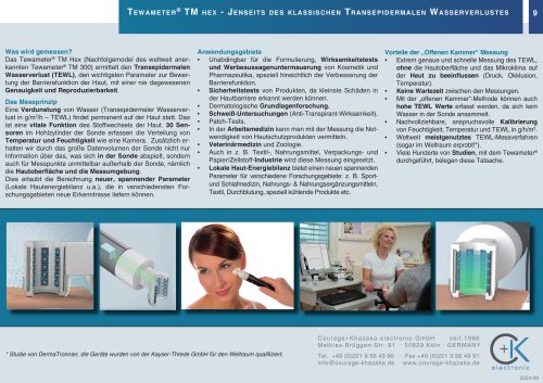 Te w a m ete r ® TMh e x - Ultimate Measurement of Transepidermal Waterloss and Beyond