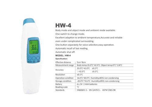 HW-4 SIMZO Medical infrared forehead thermometer