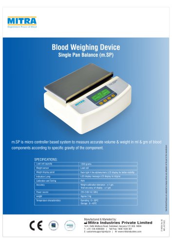 Mitra Single Pan Balance (Blood Bank Equipments)