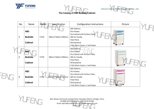 Yufeng Medical Equipment ABS Bedside Cabinet