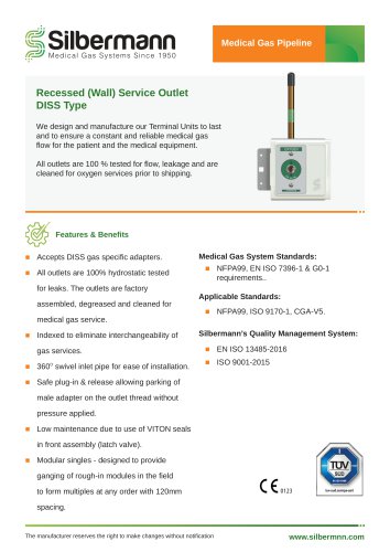 Diss type medical gas outlet - recessed
