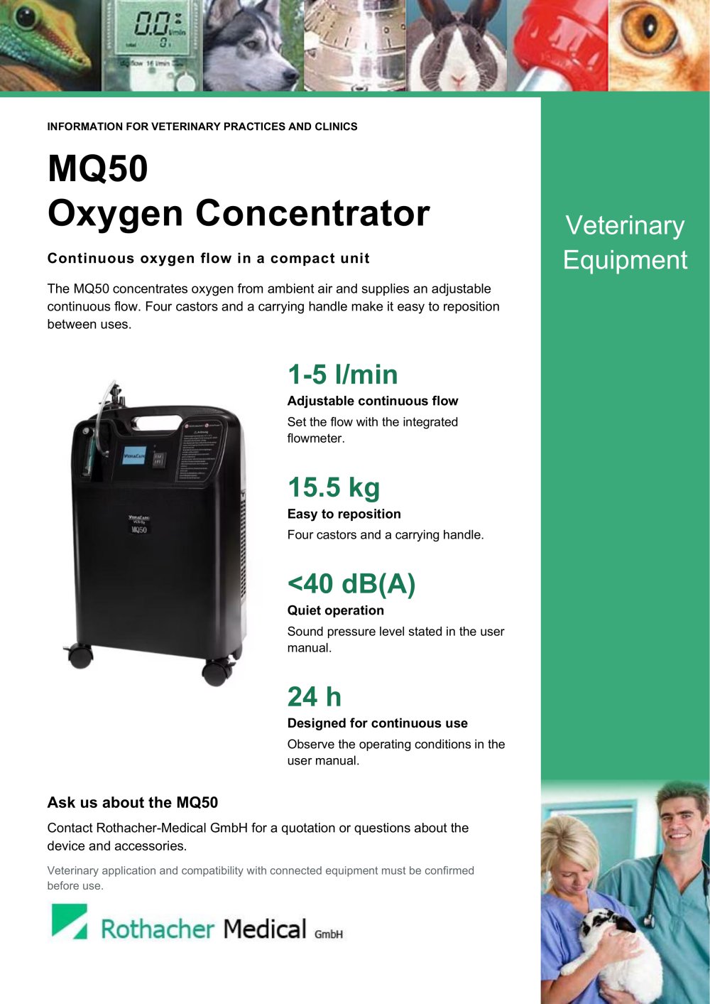 MQ50 Oxygen Concentrator for veterinary use - Rothacher Medical