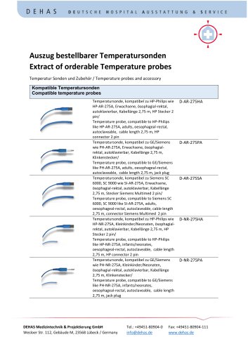 Extract of orderable Temperature probes