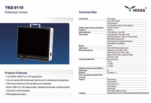 IKEDA YKD-9119 FULL HD Endoscope Camera System