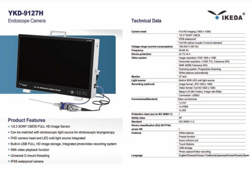 IKEDA YKD-9127H FULL HD Portable FHD Endoscope Camera
