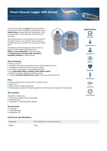 Pirani Vacuum Logger threaded data sheet