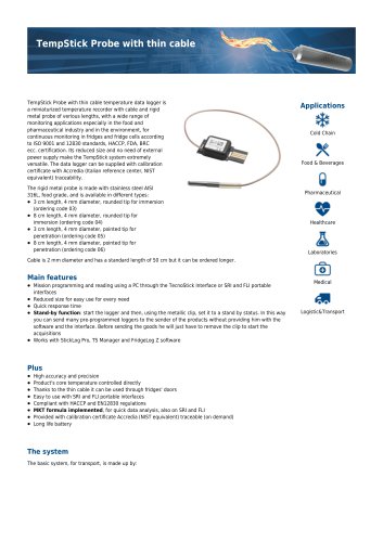 TempStick probe with thin cable data sheet