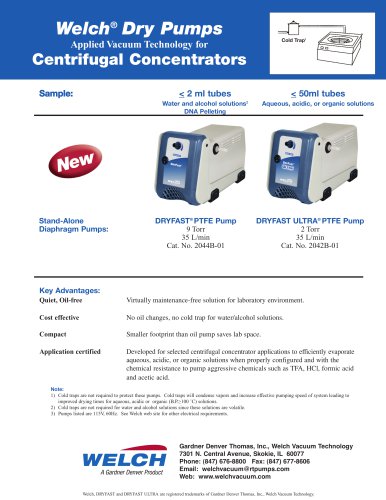 Welch&reg; Dry Pumps Centrifugal Concentrators