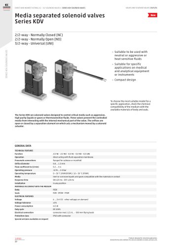 Media separated solenoid valves Series KDV