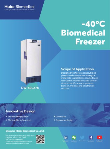 Haier -40ºC Biomedical Freezer DW-40L278 Flyer V1