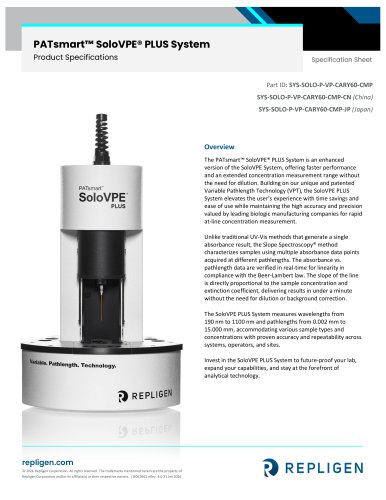 PATsmart&trade; SoloVPE&reg; PLUS At-line System Specification Sheet