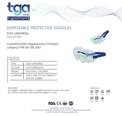 TGA-PG-001 Goggles With Collapsible Valve