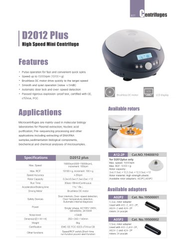 D2012 Plus High Speed Mini Centrifuge