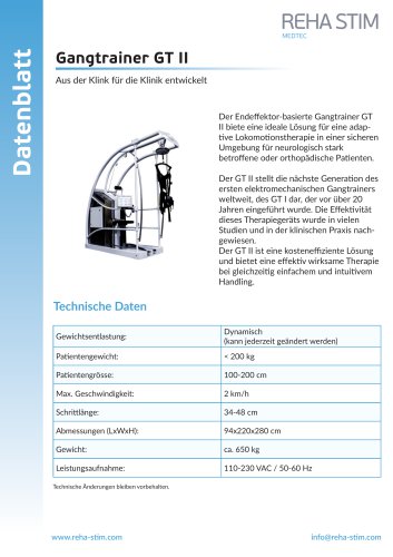 Gangtrainer GTII - Datenblatt