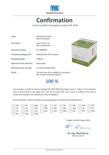 Intelsius Green Therm 7 Confirmation of recyclability