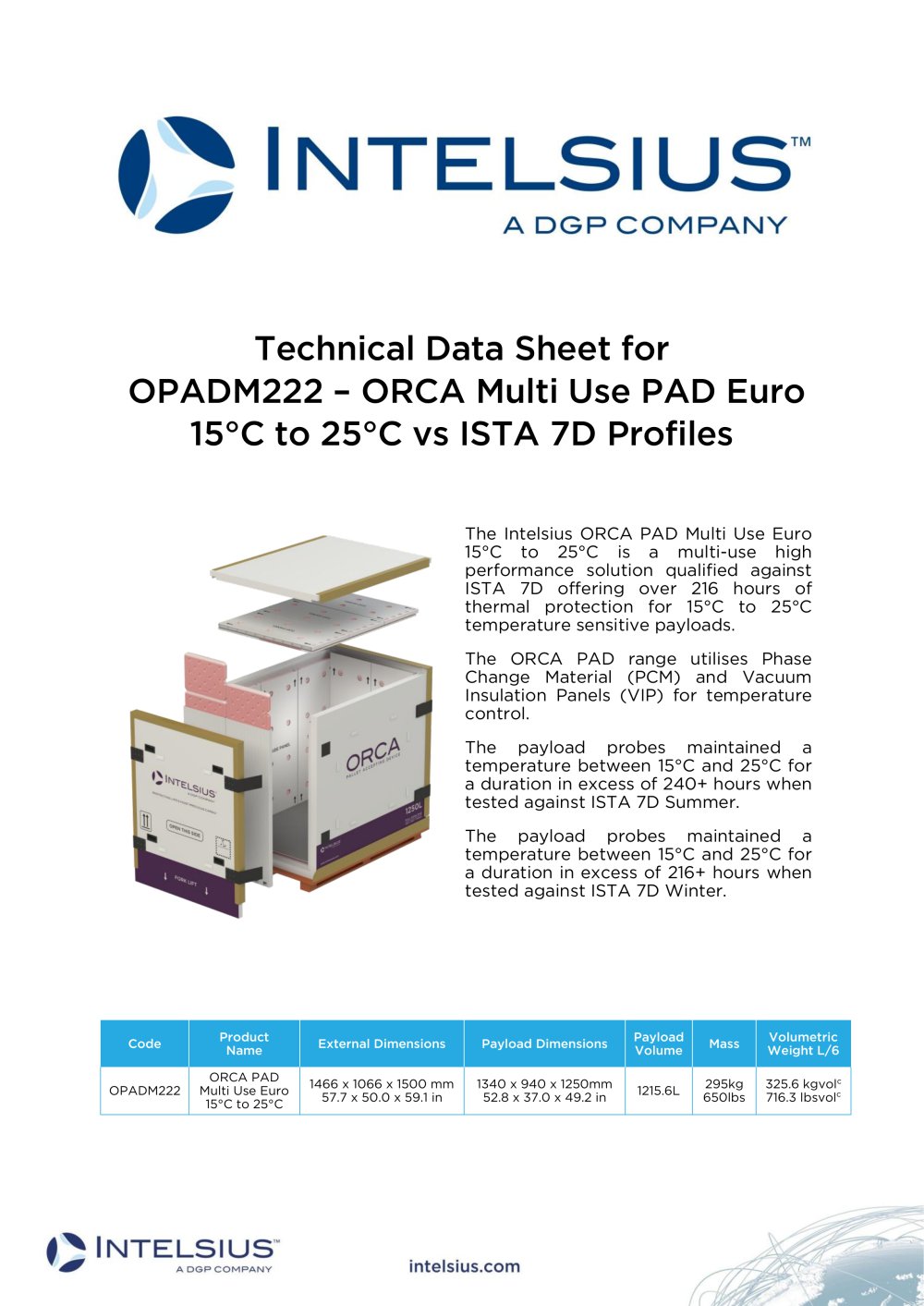 OPADM222 ORCA PAD Multi Use Euro 15 to 25&deg;C TDS - DGP Intelsius GmbH