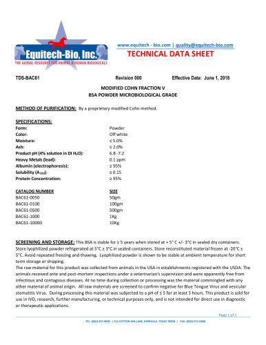 MODIFIED COHN FRACTION V BSA POWDER MICROBIOLOGICAL GRADE