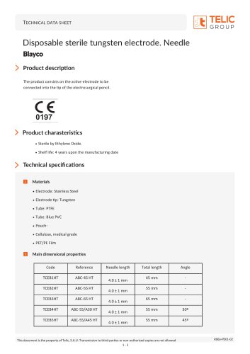 Disposable sterile tungsten electrode