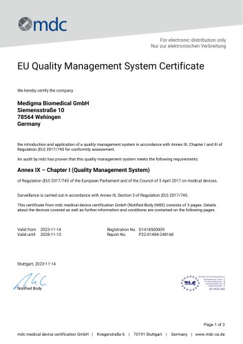 EU Quality Management System Certificate