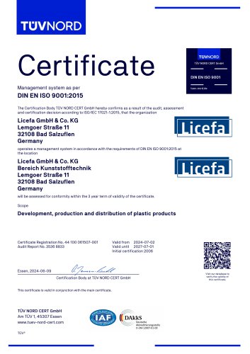 Development, production and distribution of plastic products (certificate)