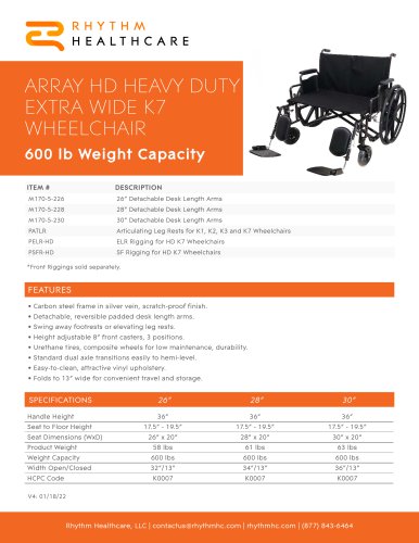 ARRAY HD HEAVY DUTY EXTRA WIDE K7 WHEELCHAIR