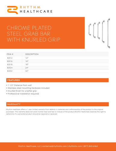 CHROME PLATED STEEL GRAB BAR WITH KNURLED GRIP