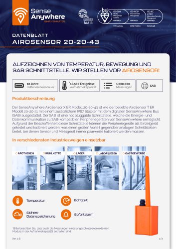 SenseAnywhere AiroSensor Model 20-20-43