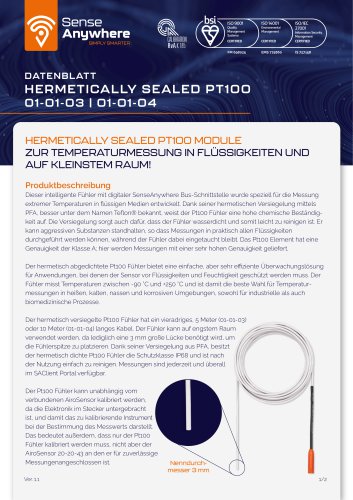 SenseAnywhere Hermetically Sealed Pt100 Probe 01-01-03 01-01-04