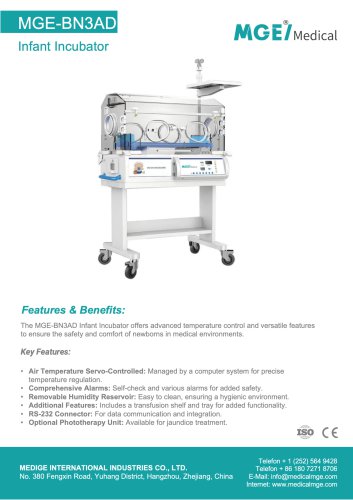 MGE-BN3AD Infant Incubator Brochure - CE & ISO Certified