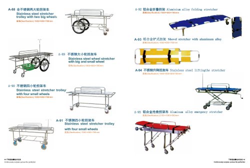 Stainless steel stretcher trolley with two big wheels