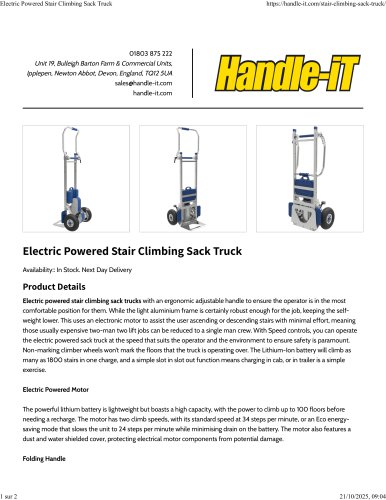 Electric Powered Stair Climbing Sack Truck