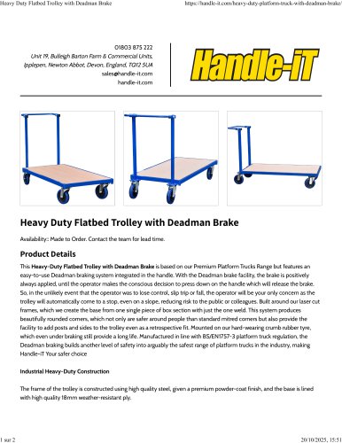 Heavy Duty Flatbed Trolley with Deadman Brake