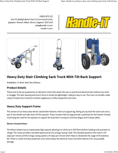 Heavy Duty Stair Climbing Sack Truck With Tilt Back Support