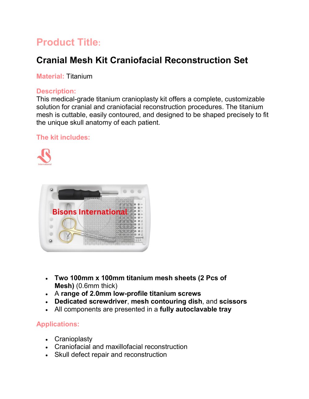 Cranial implant BI-001587 - Bisons International