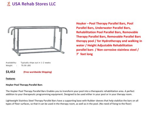 Pool Therapy Parallel Bars Portable