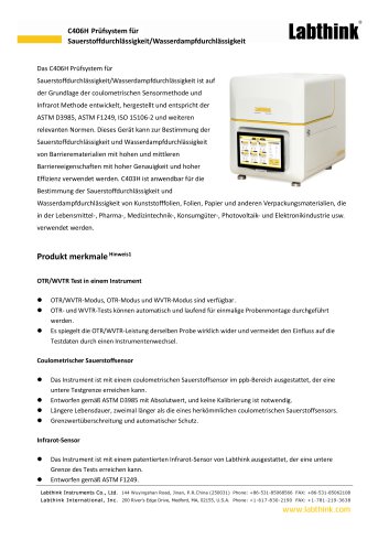 C406H Pr&uuml;fsystem f&uuml;r  Sauerstoffdurchl&auml;ssigkeit/Wasserdampfdurchl&auml;ssigkeit 
