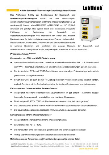 Labthink C403M Sauerstoff-/Wasserdampfdurchlässigkeitsprüfsystem – Kombinierte OTR- und WVTR-Prüfungen in einem