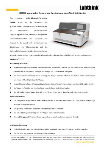 Labthink C860M Integriertes Prüfsystem für Glührückstände / Sulfatasche
