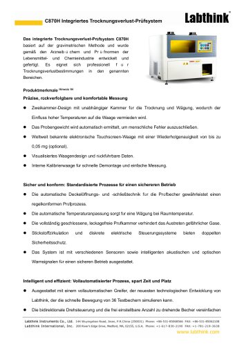 Labthink C870H Integriertes System zur Bestimmung des Trocknungsverlusts (LOD) in der pharmazeutischen Industrie