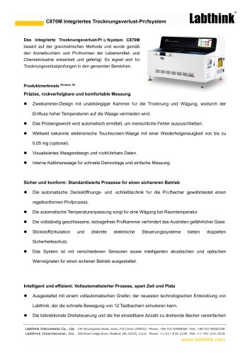 Labthink C870M Integrierte gravimetrische Analyse des Trocknungsverlusts f&uuml;r pharmazeutische, chemische und Laboranwendungen