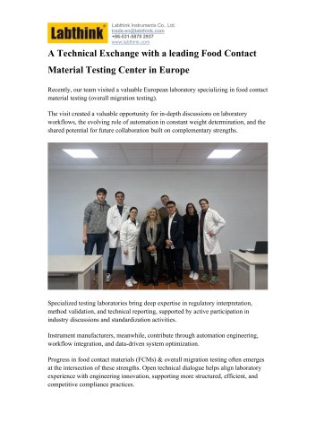 Labthink's Technical Exchange with a Leading Food Contact Materials (FCMs) Testing Center in Europe
