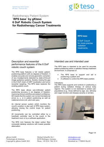 Radiotherapy Patient System   `RPS base` by gKteso 6 DoF Robotic Couch System   for Radiotherapy Cancer Treatments  